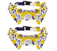 Eslifey Lot de 2 colliers pour chien avec nœud papillon, collier de smoking formel réglable avec collier de chemise amovible, colliers pour petits animaux de compagnie, motif feuilles jaunes et bleues
