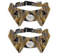 Eslifey Lot de 2 colliers pour chien avec nœud papillon, collier de smoking formel réglable avec collier de chemise amovible, colliers pour petits animaux de compagnie, feuilles tropicales dorées