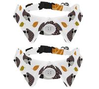 Eslifey Lot de 2 colliers pour chien avec nœud papillon et clochette, animaux sauvages, hérissons, feuilles, réglable, design à revers pour chat et petit animal de compagnie