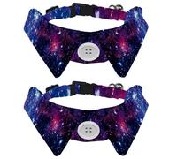 Eslifey Lot de 2 colliers pour chien avec nœud papillon et clochette, galaxie, étoiles, univers, nuit secrète, réglable, design à revers pour chat