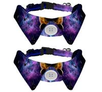 Eslifey Lot de 2 colliers pour chien avec nœud papillon et clochette, galaxie, univers spatial, planète et revers réglable pour petits animaux de compagnie