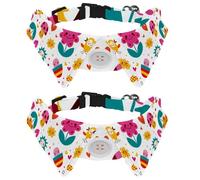 Eslifey Lot de 2 colliers pour chien avec nœud papillon et clochette, mignon motif champignons, fleurs, cœurs, oiseaux, revers réglable, collier pour petits animaux de compagnie