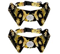 Eslifey Lot de 2 colliers pour chien avec nœud papillon et clochette, motif arbre à fleurs dorées, design à revers réglable pour petits animaux de compagnie