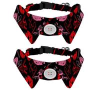 Eslifey Lot de 2 colliers pour chien avec nœud papillon et clochette, motif Tour Eiffel Bonjour Paris et cœur réglable à revers Design nœud papillon pour petits animaux de compagnie