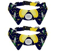 Eslifey Lot de 2 colliers pour chien avec nœud papillon et clochette, motif univers, planète, vaisseau spatial, étoile et motif à revers réglable pour petits animaux de compagnie