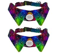 Eslifey Lot de 2 colliers pour chien avec nœud papillon et clochette, univers galaxie, nébuleuse nocturne, ciel étoilé, couleurs arc-en-ciel, design à revers réglable, collier pour petits animaux de