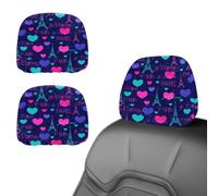 Eslifey Lot de 2 housses d'appui-tête de siège de voiture, motif Paris Love Tour Eiffel, réutilisables, anti-salissures, accessoires de voiture universels pour voitures, camionnettes, camions