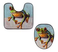 Eslifey Lot de 2 housses de siège de toilette et tapis de sol en forme de U en forme de grenouille - Lavable en machine - Tapis absorbant antidérapant