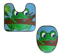 Eslifey Lot de 2 housses de siège de toilette et tapis de sol en forme de U en forme de grenouille - Tapis de toilette antidérapant et absorbant - Lavable en machine