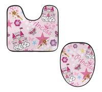 Eslifey Lot de 2 housses pour abattant de WC et tapis de sol de toilette en forme de U - Motif château de princesse magique - Rose - Lavable en machine - Tapis absorbant antidérapant
