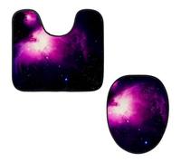 Eslifey Lot de 2 housses pour abattant de WC et tapis de sol de toilette en forme de U - Violet, Orion Nebula - Lavable en machine - Tapis absorbant antidérapant