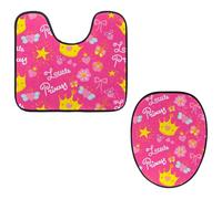Eslifey Lot de 2 housses pour abattant de WC et tapis de sol en forme de U - Motif couronne de princesse - Lavable en machine - Tapis antidérapant et absorbant