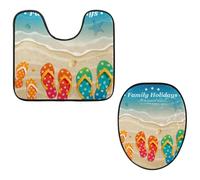 Eslifey Lot de 2 housses pour abattant de WC et tapis de sol en forme de U - Pantoufles familiales - Tapis de toilette lavable en machine - Tapis absorbant antidérapant