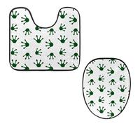 Eslifey Lot de 2 housses pour abattant de WC et tapis de sol en forme de U - Tapis de toilette antidérapant et absorbant - Motif empreinte de patte de grenouille verte