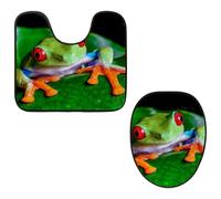 Eslifey Lot de 2 housses pour abattant de WC et tapis de sol en forme de U - Vert grenouille - Lavable en machine - Tapis absorbant antidérapant