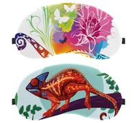 Eslifey Lot de 2 masques de sommeil pour les yeux, caméléon avec feuilles vertes, masque de sommeil pour homme et femme, voyage en avion