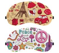 Eslifey Lot de 2 masques de sommeil pour les yeux, motif guitare, fleur, paix, amour, masque de sommeil, masque de sommeil pour homme et femme, voyage en avion