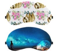 Eslifey Lot de 2 masques de sommeil pour les yeux pour garçon - Gros bulbe tiré à moitié enterré - Ciel nocturne - Étoiles spatiales - Masque de sommeil pour homme et femme - Pour voyage en avion