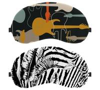 Eslifey Lot de 2 masques occultants pour les yeux, feuilles tropicales, zèbre, exotique, noir naturel, avec sangle réglable pour dormir et voyager