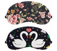 Eslifey Lot de 2 masques occultants pour les yeux, motif fleurs cygnes et amour, couverture de sommeil avec sangle réglable pour dormir et voyager