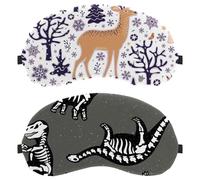 Eslifey Lot de 2 masques opaques pour les yeux, dinosaures fossiles, dessin animé, motif dinosaures, couverture d'ombre pour dormir avec sangle réglable pour dormir et voyager