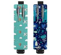 Eslifey Lot de 2 porte-stylos avec bande élastique réglable - Bleu - Pour voyage, avions, nuages, position des nuages - Pochette en cuir pour carnet de notes et journaux