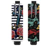 Eslifey Lot de 2 porte-stylos avec bande élastique réglable, couleurs de feuilles de canna himique, pochette en cuir pour carnet de notes et journaux, Multi 15., 6.1x1.8in/15.4x4.6cm