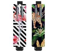Eslifey Lot de 2 porte-stylos avec bande élastique réglable, fleurs d'orchidée florale avec oiseaux et papillons, pochette en cuir pour carnet de notes, journaux, Multi 10., 6.1x1.8in/15.4x4.6cm