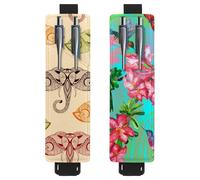 Eslifey Lot de 2 porte-stylos avec bande élastique réglable, fleurs d'orchidée florale avec oiseaux et papillons, pochette en cuir pour carnet de notes, journaux, Multi 8., 6.1x1.8in/15.4x4.6cm