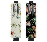 Eslifey Lot de 2 porte-stylos avec bande élastique réglable, fleurs d'orchidée florale avec oiseaux et papillons, pochette en cuir pour carnet de notes, journaux, Multi 14, 6.1x1.8in/15.4x4.6cm