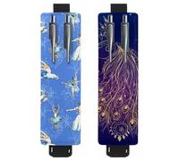 Eslifey Lot de 2 porte-stylos avec bande élastique réglable, fleurs d'orchidée florale avec oiseaux et papillons, pochette en cuir pour carnet de notes, journaux, multicolore 6, 6.1x1.8in/15.4x4.6cm