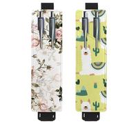 Eslifey Lot de 2 porte-stylos avec bande élastique réglable - Motif feuilles vertes et branches florales - Pochette en cuir pour carnet de notes et journaux, Multi 8., 6.1x1.8in/15.4x4.6cm
