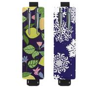 Eslifey Lot de 2 porte-stylos avec bande élastique réglable - Motif feuilles vertes et branches florales - Pochette en cuir pour carnet de notes et journaux, multicolore 6, 6.1x1.8in/15.4x4.6cm