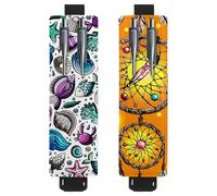 Eslifey Lot de 2 porte-stylos avec bande élastique réglable - Style vintage - Aquarelle - Tigre - Plumes de vache - Motif éléphant - Pochette en cuir pour carnet de notes et journaux, Multi 15