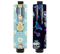 Eslifey Lot de 2 porte-stylos en cuir avec bande élastique réglable et silhouette de feuilles de la forêt pour ordinateur portable et journaux, multicolore 12, 6.1x1.8in/15.4x4.6cm