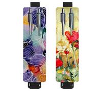Eslifey Lot de 2 porte-stylos en cuir avec bande élastique réglable et silhouette de feuilles de la forêt pour ordinateur portable et journaux, multicolore 5, 6.1x1.8in/15.4x4.6cm