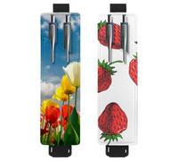 Eslifey Lot de 2 porte-stylos en cuir avec bande élastique réglable et silhouette de feuilles de la forêt pour ordinateur portable et journaux, multicolore 6, 6.1x1.8in/15.4x4.6cm