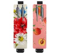 Eslifey Lot de 2 porte-stylos en cuir avec bande élastique réglable et silhouette de feuilles de la forêt pour ordinateur portable et journaux, multicolore 3, 6.1x1.8in/15.4x4.6cm
