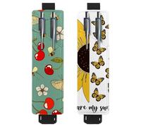 Eslifey Lot de 2 porte-stylos en cuir avec bande élastique réglable et silhouette de feuilles de la forêt pour ordinateur portable et journaux, multicolore 7, 6.1x1.8in/15.4x4.6cm
