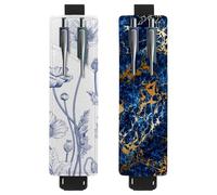 Eslifey Lot de 2 porte-stylos en cuir avec bande élastique réglable et silhouette de feuilles de la forêt pour ordinateur portable et journaux, multicolore 4, 6.1x1.8in/15.4x4.6cm