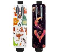 Eslifey Lot de 2 porte-stylos en cuir avec bande élastique réglable et silhouette de feuilles de la forêt pour ordinateur portable et journaux, Multi 15., 6.1x1.8in/15.4x4.6cm
