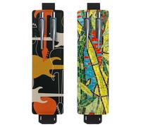 Eslifey Lot de 2 porte-stylos en cuir avec bande élastique réglable, motif dinosaure et vélo, pour ordinateur portable, journaux, Multi 9., 6.1x1.8in/15.4x4.6cm