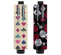 Eslifey Lot de 2 porte-stylos en cuir avec bande élastique réglable, motif dinosaure et vélo, pour ordinateur portable, journaux, Multi 13., 6.1x1.8in/15.4x4.6cm