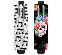 Eslifey Lot de 2 porte-stylos en cuir avec bande élastique réglable, motif reptile, lézard, salamandre ethnique, tribal, multicolore 6, 6.1x1.8in/15.4x4.6cm