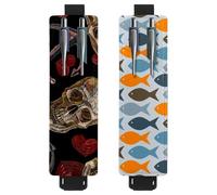 Eslifey Lot de 2 porte-stylos en cuir avec bande élastique réglable, motif reptile, lézard, salamandre ethnique, tribal, multicolore 12, 6.1x1.8in/15.4x4.6cm