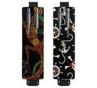 Eslifey Lot de 2 porte-stylos en cuir avec bande élastique réglable, motif reptile, lézard, salamandre ethnique, tribal, Multicolore 1, 6.1x1.8in/15.4x4.6cm