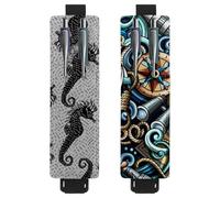 Eslifey Lot de 2 porte-stylos en cuir avec bande élastique réglable, motif reptile, lézard, salamandre ethnique, tribal, multicolore 11, 6.1x1.8in/15.4x4.6cm