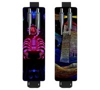 Eslifey Lot de 2 porte-stylos en cuir avec bande élastique réglable, motif reptile, lézard, salamandre ethnique, tribal, multicolore 5, 6.1x1.8in/15.4x4.6cm