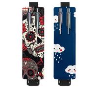 Eslifey Lot de 2 porte-stylos portables, Day of the Dead Coloré Sugar Skull Floral Flower Pattern Pencil Holder Pen Sleeve Case Pouch Hold 2 ou 3 stylos, bande élastique réglable, détachable