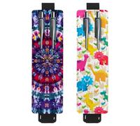 Eslifey Lot de 2 porte-stylos portables, mignon carlin avec langue, étui à stylos, pochette pour 2 ou 3 stylos, bande élastique réglable, amovible, multicolore 7, 6.1x1.8in/15.4x4.6cm